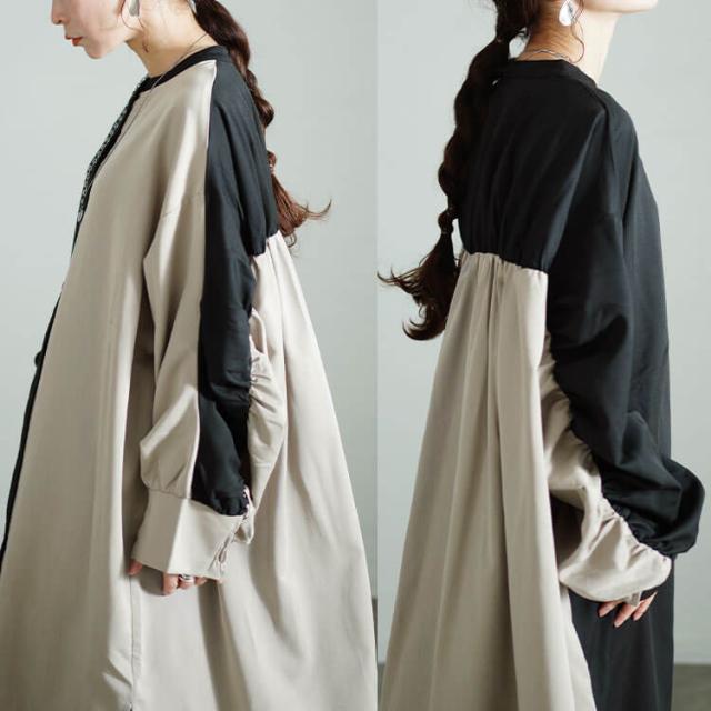 バイカラーギャザー切り替えロングシャツ