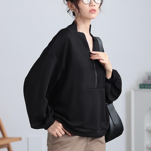 ハーフジップクロップドプルオーバー