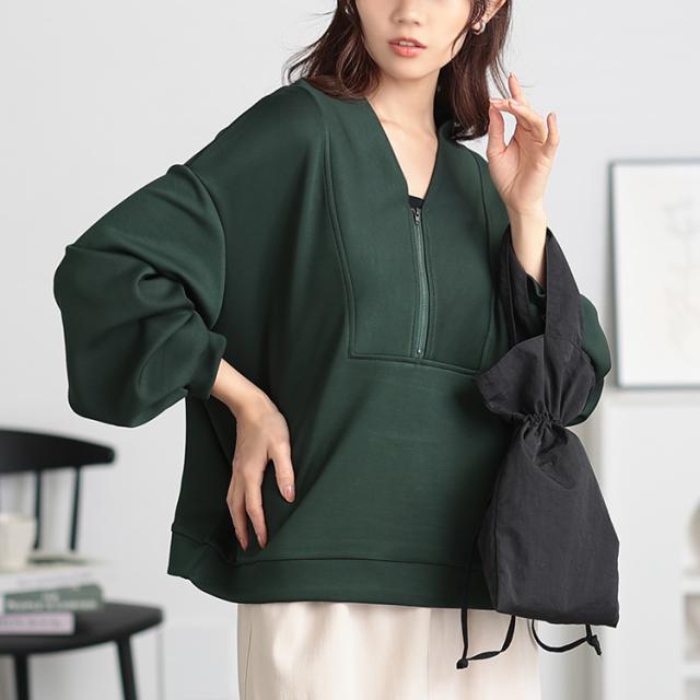 ハーフジップクロップドプルオーバー