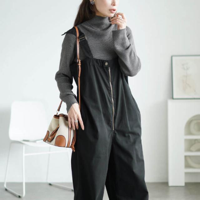 フロントジップサロペットパンツ