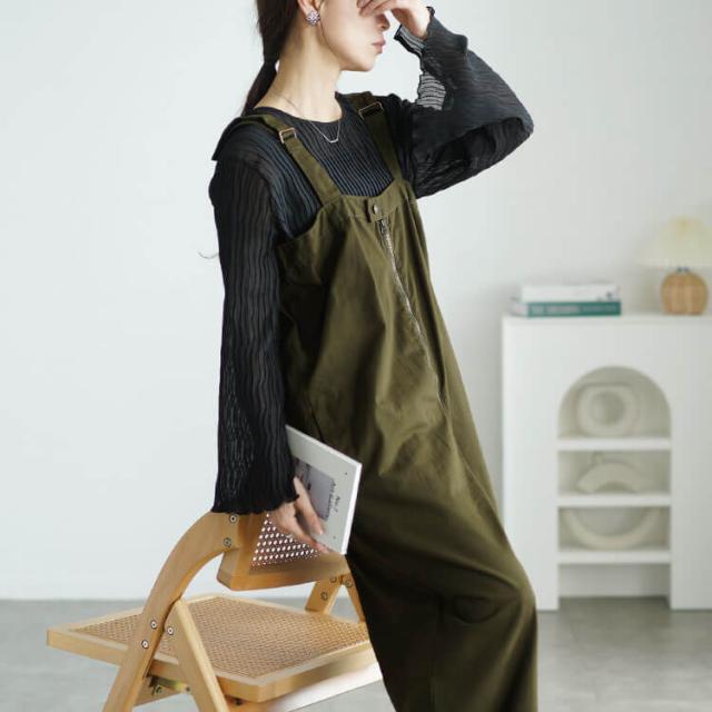 フロントジップサロペットパンツ