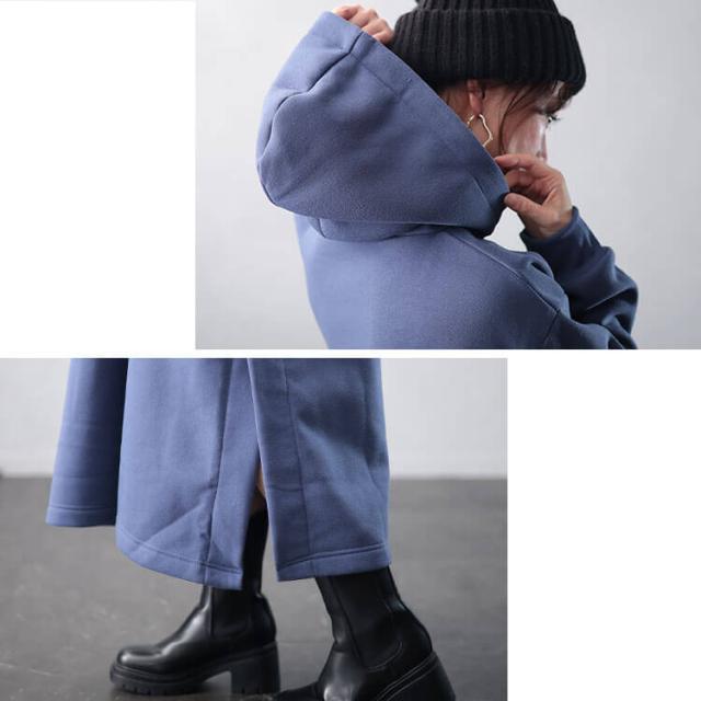 裏起毛サイドスリットフード付きワンピース