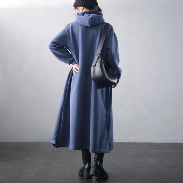 裏起毛サイドスリットフード付きワンピース