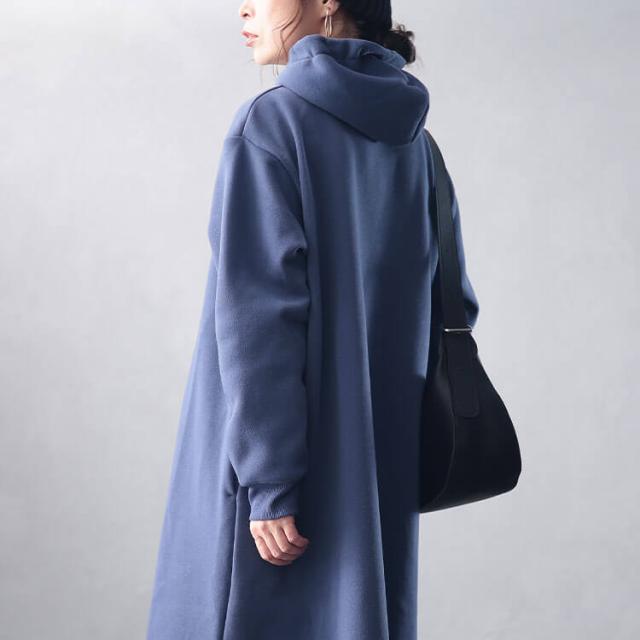 裏起毛サイドスリットフード付きワンピース