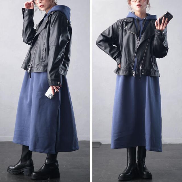 裏起毛サイドスリットフード付きワンピース