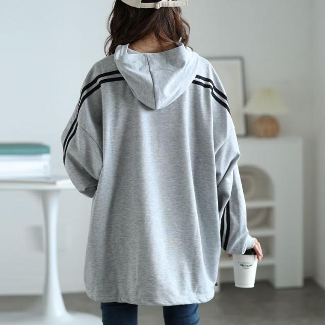 裾ドロストハーフジップラインパーカー