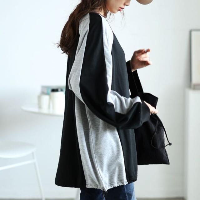 裾ドロスト配色ラグランプルオーバー