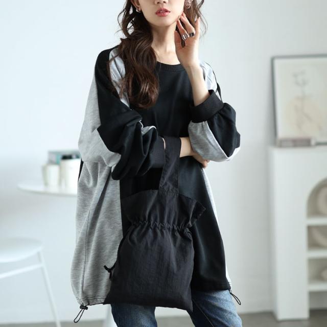 裾ドロスト配色ラグランプルオーバー