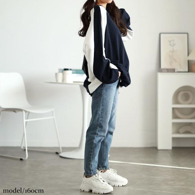 裾ドロスト配色ラグランプルオーバー