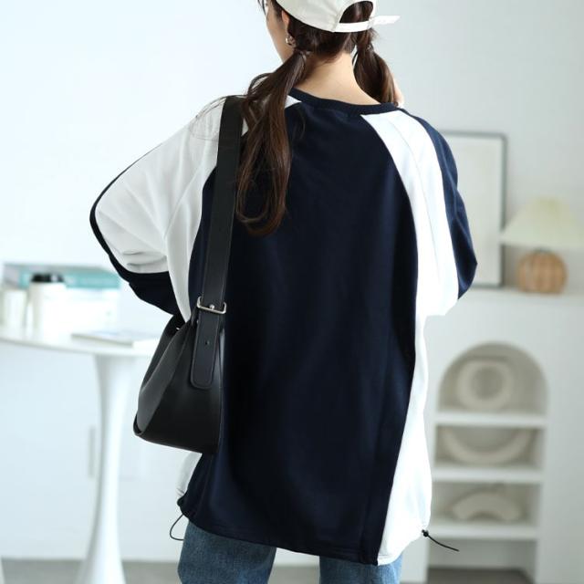 裾ドロスト配色ラグランプルオーバー