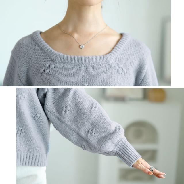 ボリューム袖スクエアネックニット