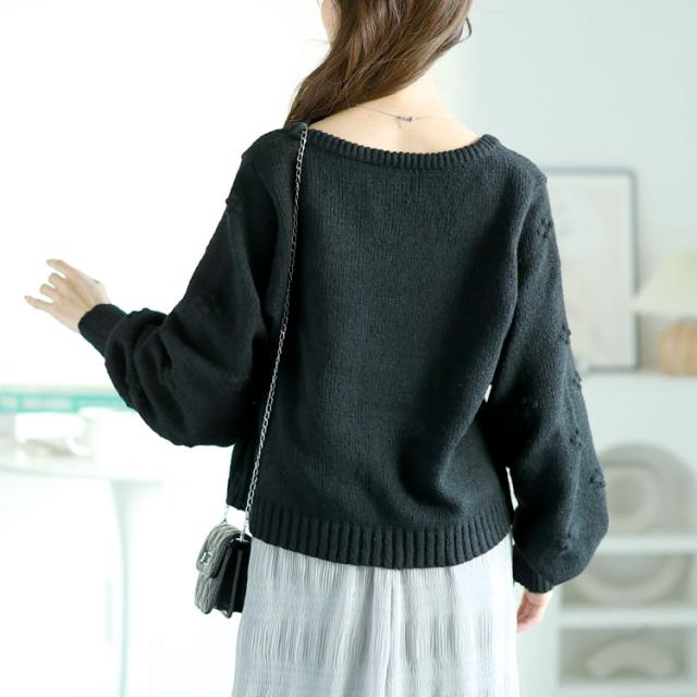 ボリューム袖スクエアネックニット