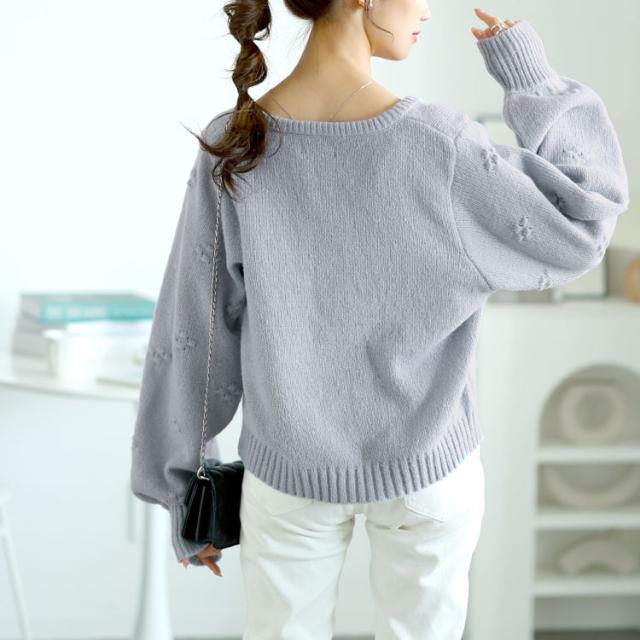 ボリューム袖スクエアネックニット