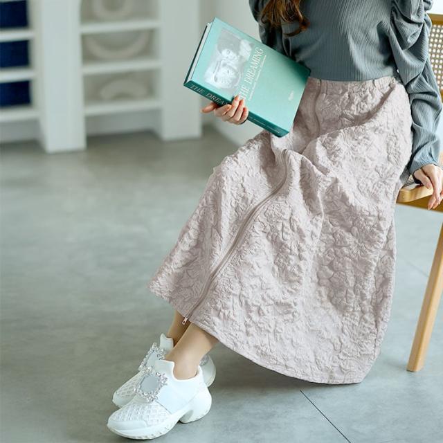 フロントジップふくれジャガードスカート