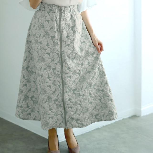フロントジップふくれジャガードスカート