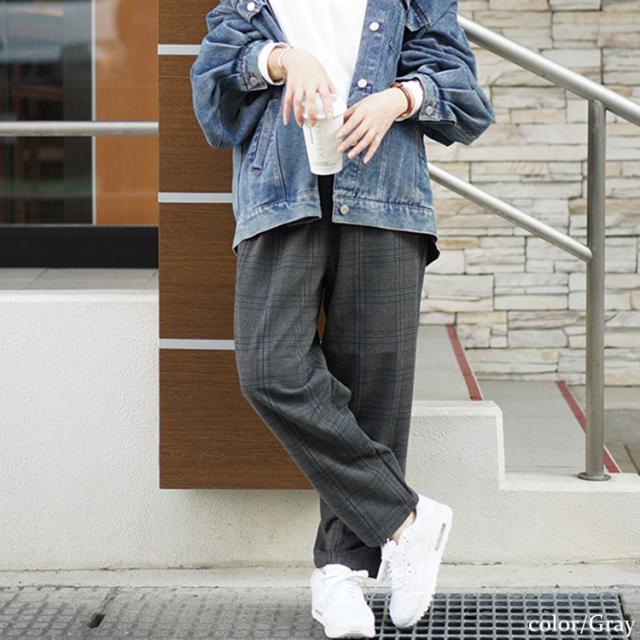 チェック柄メルティストレッチ微起毛テーパードパンツ