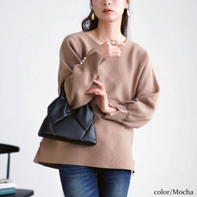 パールボタンミラノリブドルマンニット