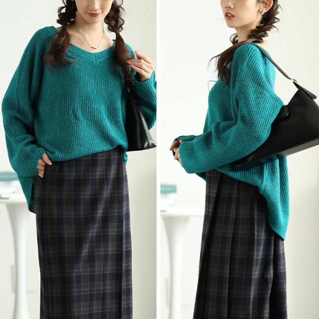 前後2wayラメリブニット