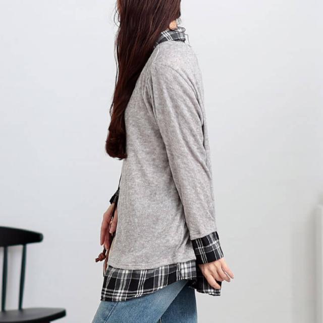 チェックシャツフェイクレイヤードプルオーバー