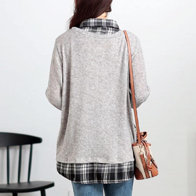 チェックシャツフェイクレイヤードプルオーバー