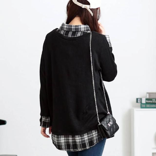 チェックシャツフェイクレイヤードプルオーバー