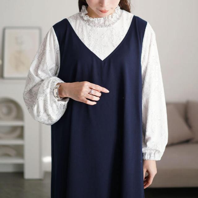 レースブラウスドッキングワンピース