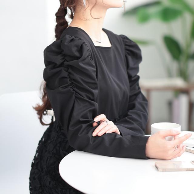 刺繍チュール切り替えパワショルワンピース