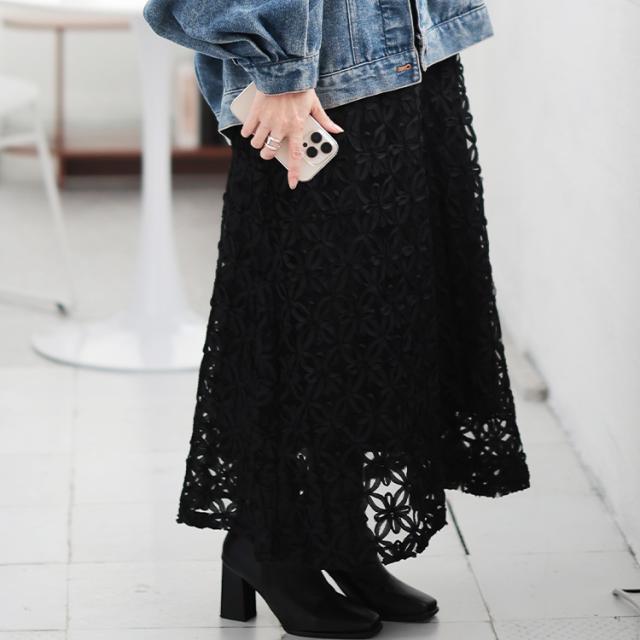 刺繍チュール切り替えパワショルワンピース