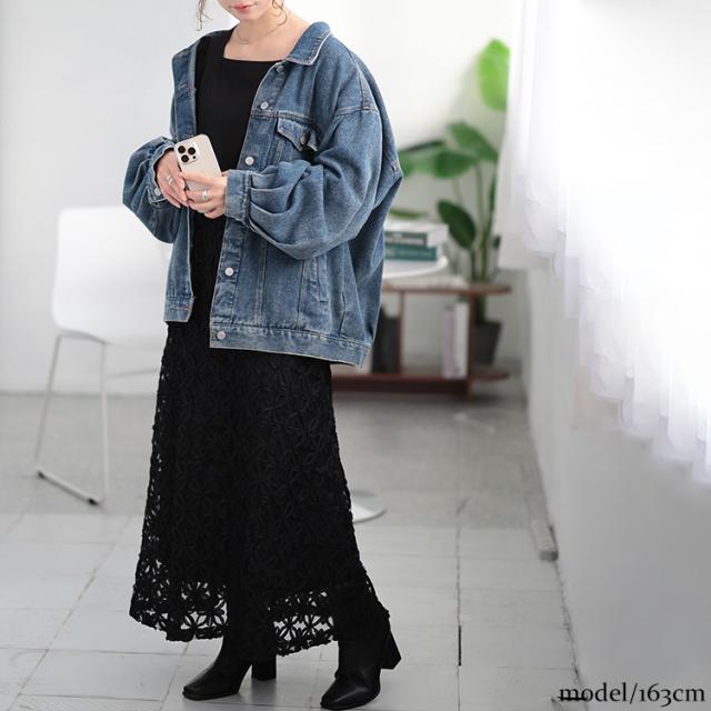 刺繍チュール切り替えパワショルワンピース