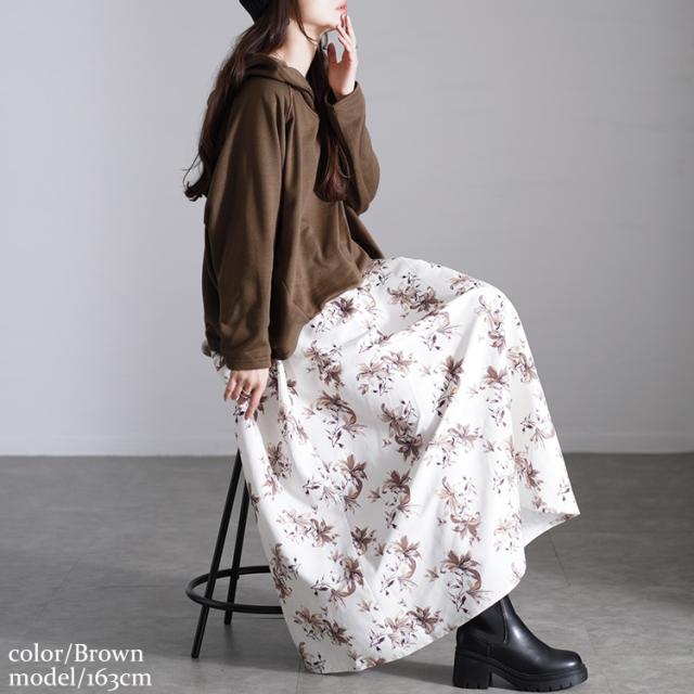 花柄ドッキングパーカーワンピース