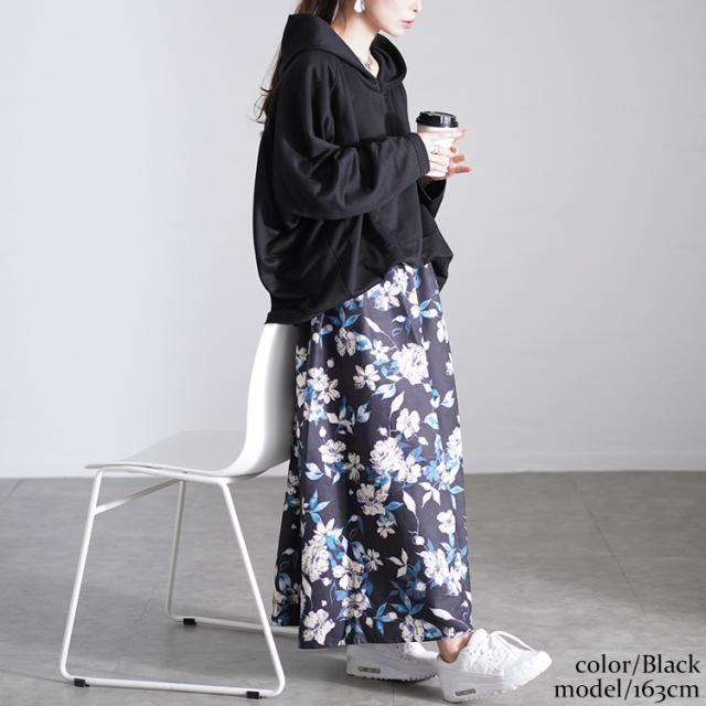 花柄ドッキングパーカーワンピース