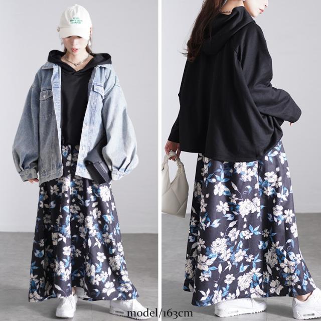 花柄ドッキングパーカーワンピース