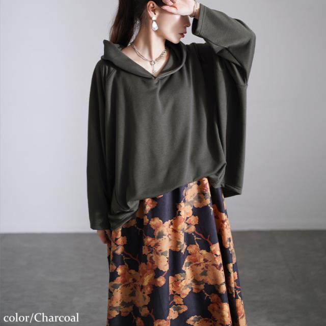 花柄ドッキングパーカーワンピース