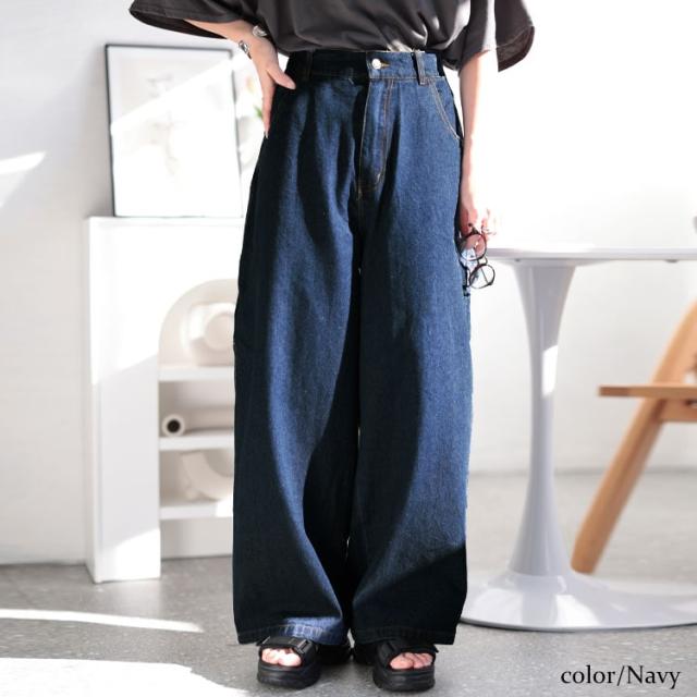 ビッグポケットコットンデニムワイドパンツ