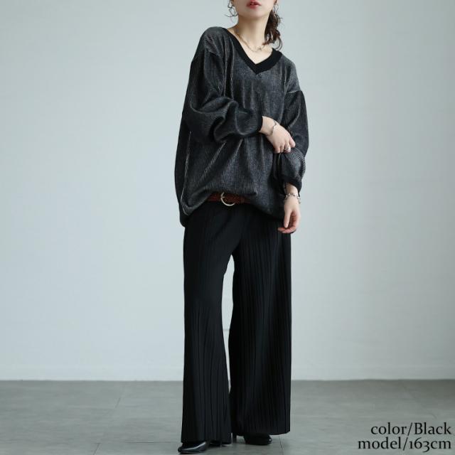 ツートンリブVネックプルオーバー