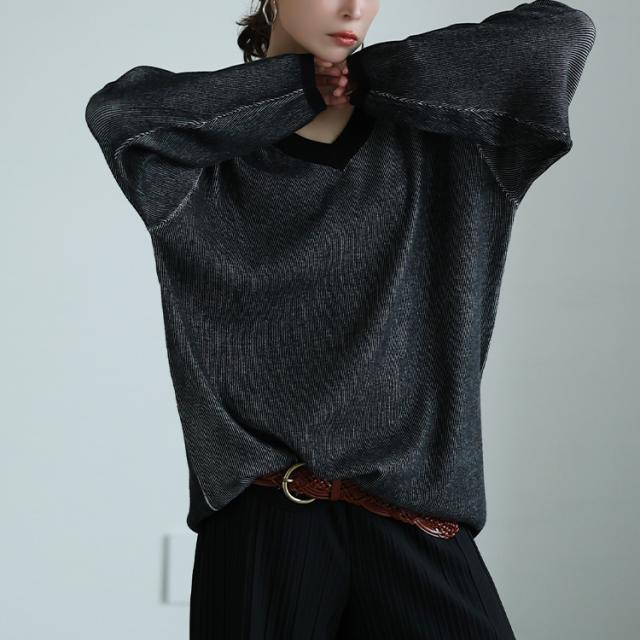 ツートンリブVネックプルオーバー