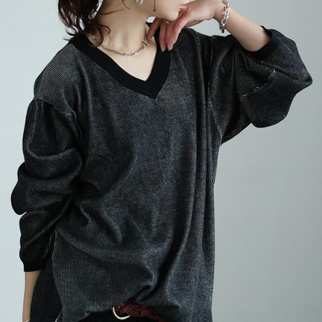 ツートンリブVネックプルオーバー