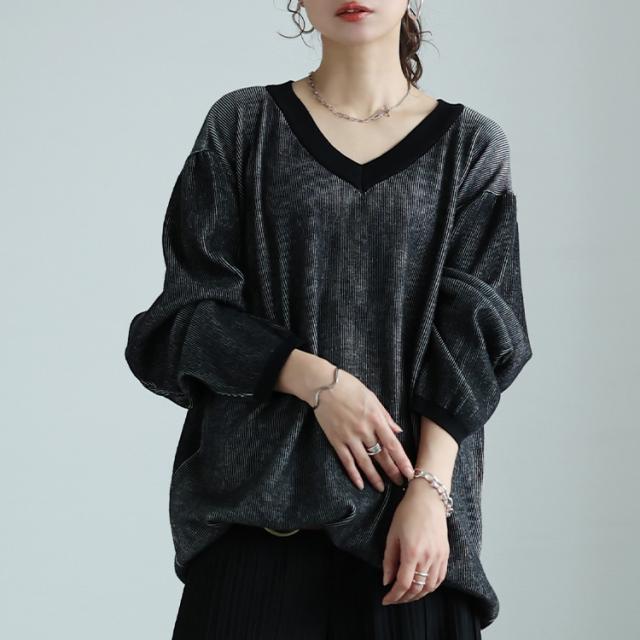 ツートンリブVネックプルオーバー