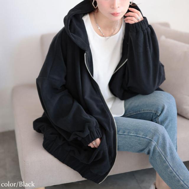 両面フリースZIPワイドパーカー