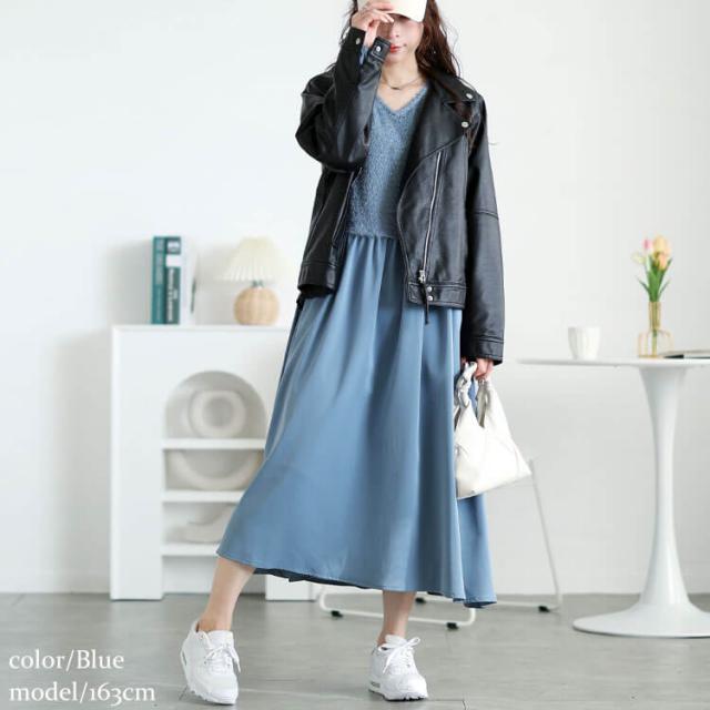 ラメニットベストドッキングフレアワンピース