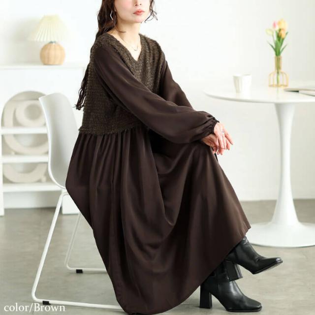 ラメニットベストドッキングフレアワンピース