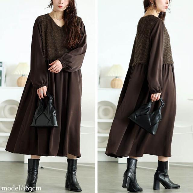 ラメニットベストドッキングフレアワンピース