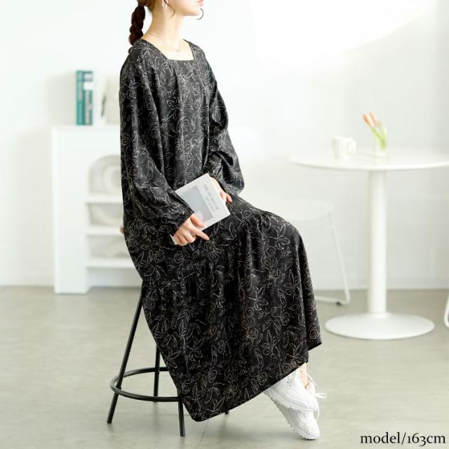 前後2way花柄ティアードワンピース