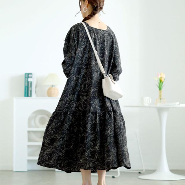 前後2way花柄ティアードワンピース