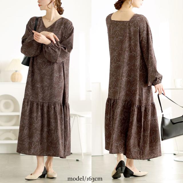 前後2way花柄ティアードワンピース