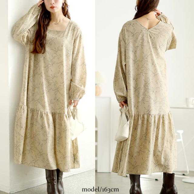 前後2way花柄ティアードワンピース