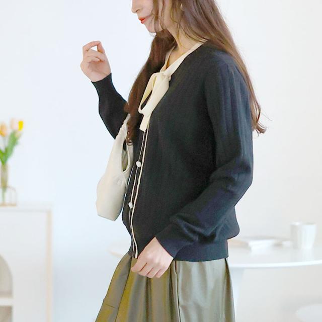 リボンタイバイカラーリブニット