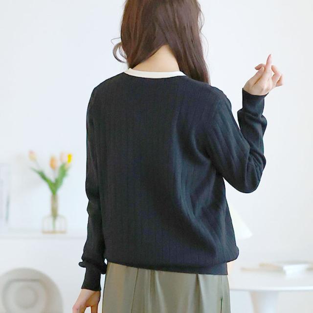 リボンタイバイカラーリブニット