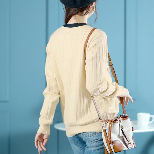 リボンタイバイカラーリブニット