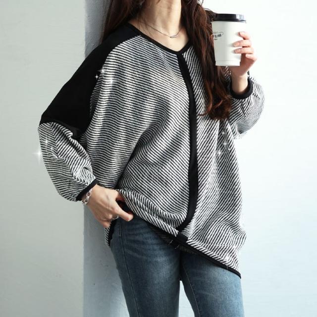 ヘリンボーン配色切り替えドルマンニット